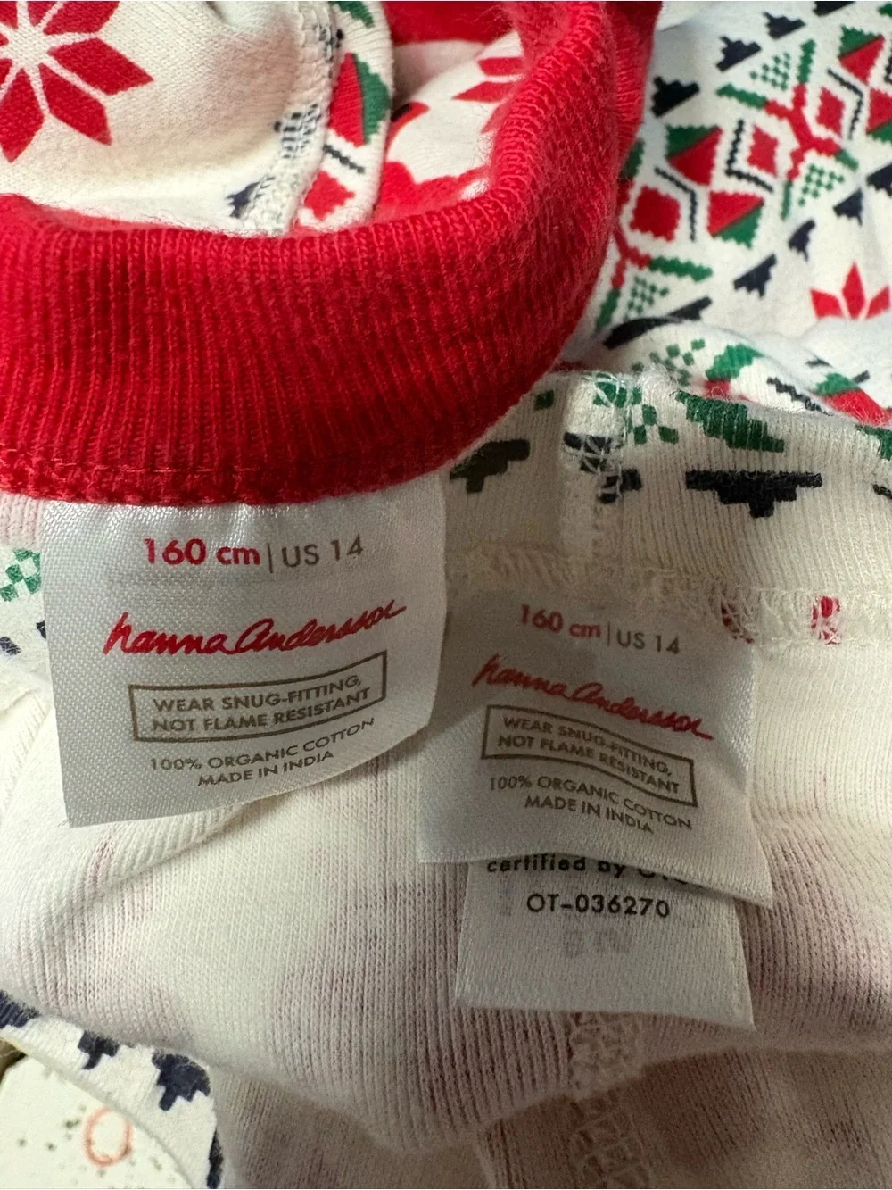 Hanna Andersson pajama set Christmas reindeer Red White kids size 14 fair isle